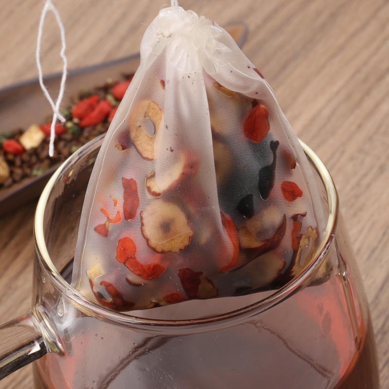 Disposable Nylon Drawstring Tea Bags for Loose Leaf Tea, Herbal Infusions, and Medicinal Ingredients