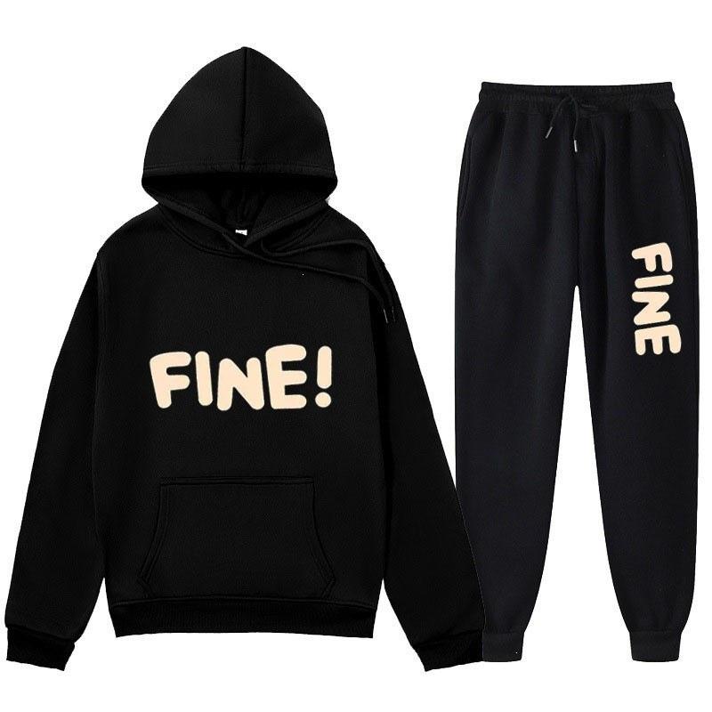 2025 European & American Style Printed Hoodie and Sweatpants Set - Unisex Loose Fit with Plus Velvet