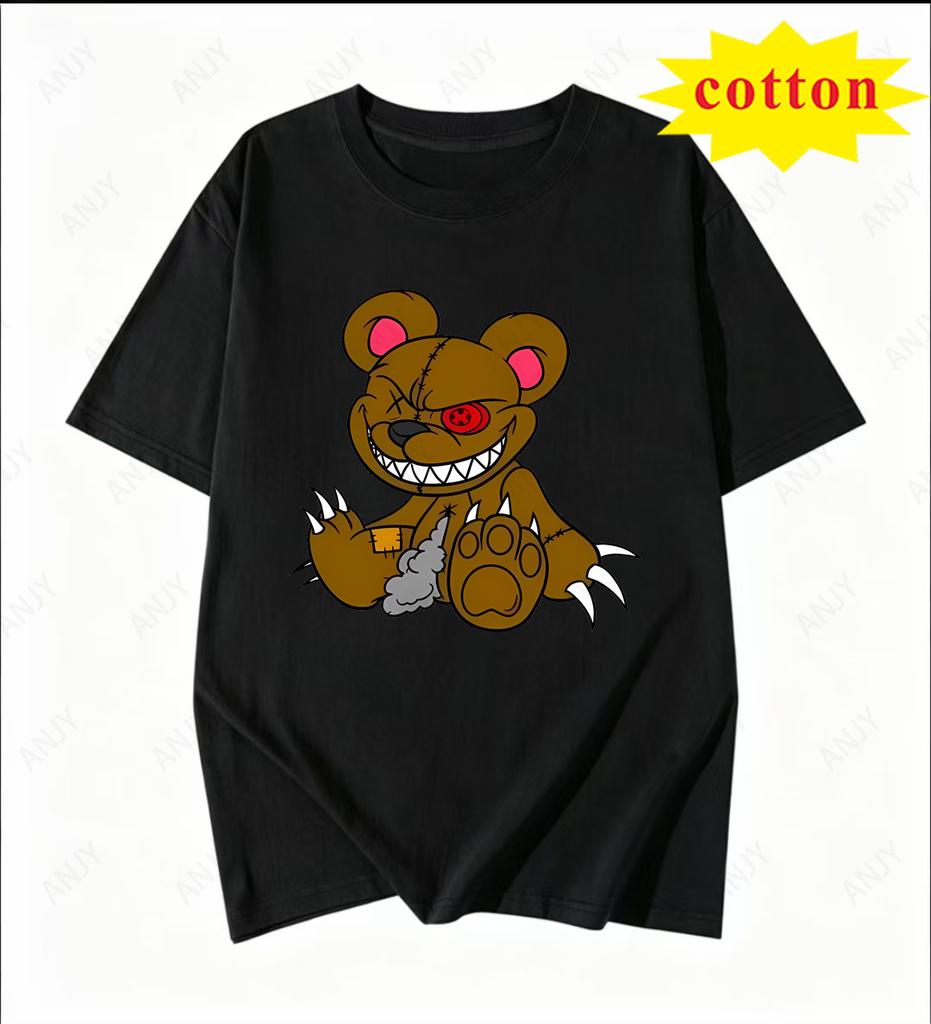 Rich Bear Theme Printed White Tshirt Sunglasses Gold Chain Money Bag Unisexs And Unisexs Casual Top