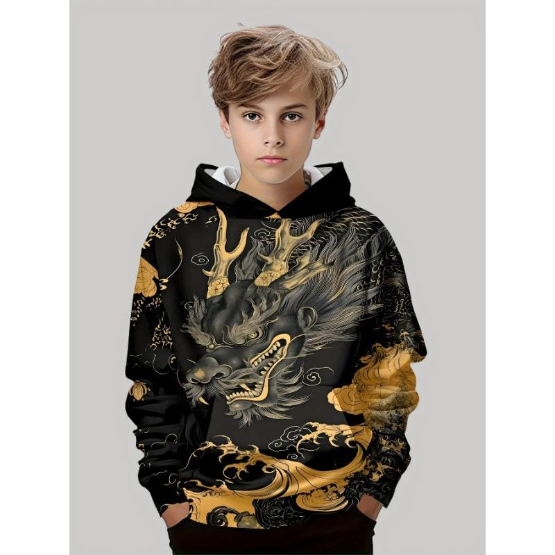 Autumn 3D Dragon Printed Hoodies Fashionable Casual Sports Long Sleeved Children's Boy Hooded Sweatshirts