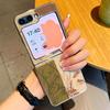 Oil Painting Flower Pattern Case For Samsung Galaxy Z FlIP 7 FE 6 5 Plating PC+PU Leather Hybrid Folding Cover For Samsung Z Flip7 Flip6 Flip5