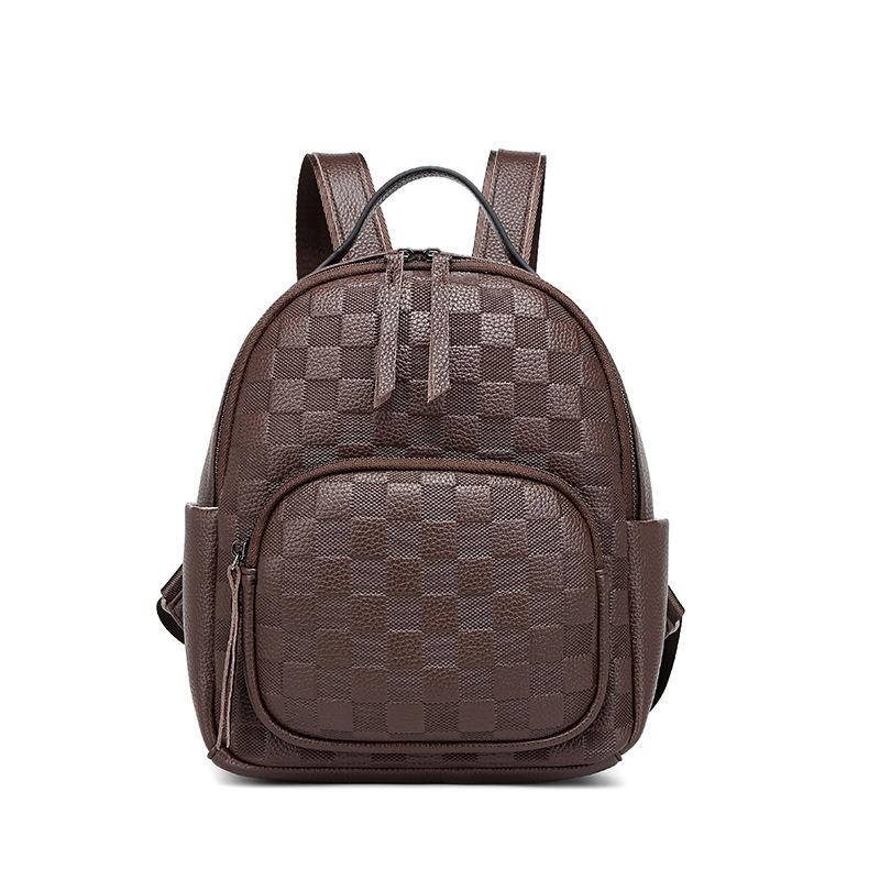Casual Women's Backpack Large Capacity Genuine Leather Backpack Senior Sense Bag Diamond Lattice Small Backpack