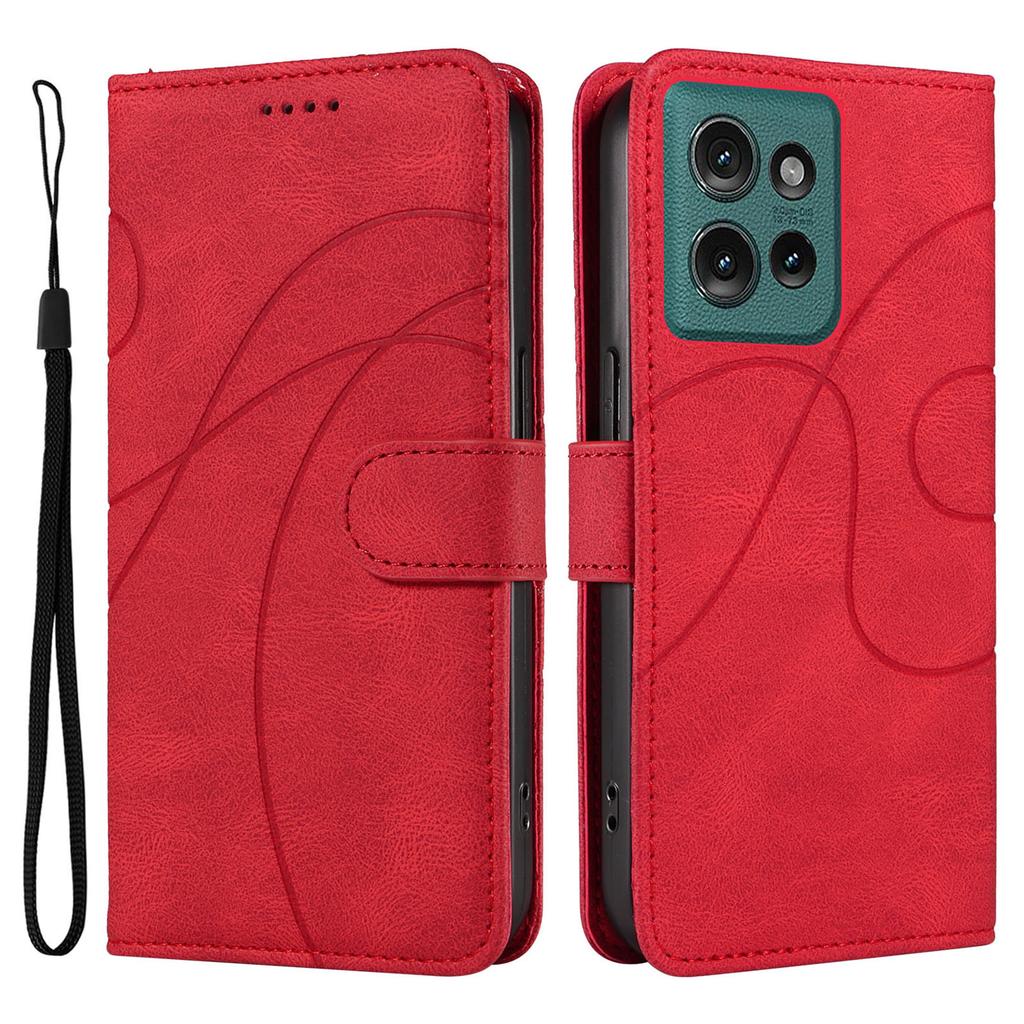 For Motorola Edge 50 5G Deksel Stativ Lommebok Skinn Telefondeksel Bølget Linje Håndleddsstropp