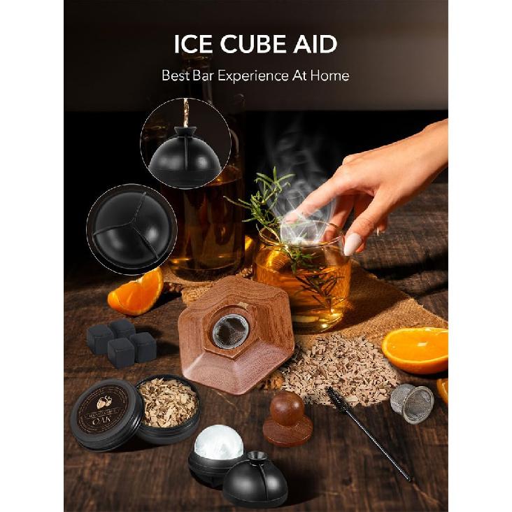 23Pcs Whiskey Smoker Kit with Torch-12 Wood Chips, Ice Ball Mold, Cocktail Smoker Infuser Kit, Old Fashioned Drink Smoker Kit, Birthday Bourbon