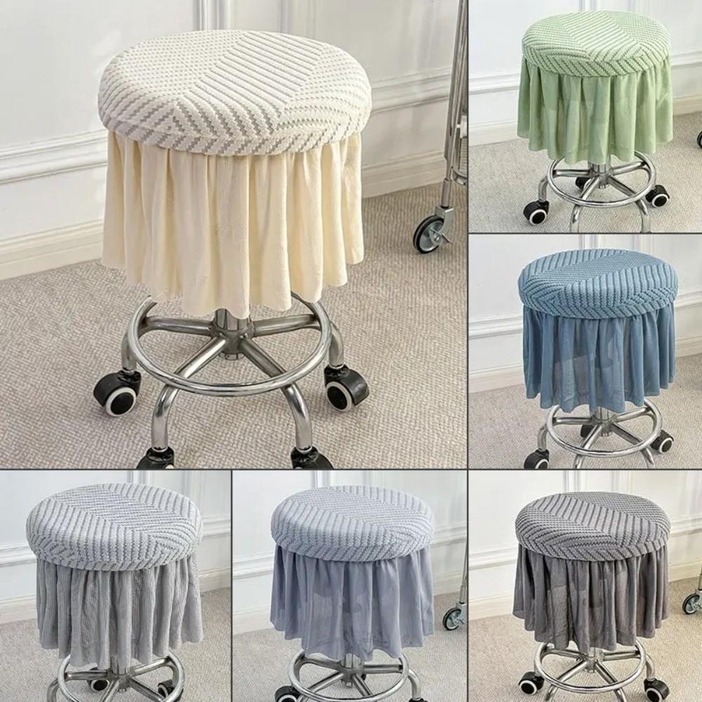 New Full-Coverage Bar Round Stool Cover with Skirt Hem Thickened Seat Chair Slipcover Non-slip Washable Round Chair Cover