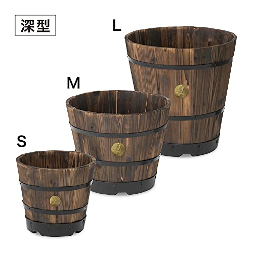Takasho Wood Barrel Planter, Deep, Medium, PPW-02MN, 37cm Deep X 30cm High X 37cm Wide, Brown