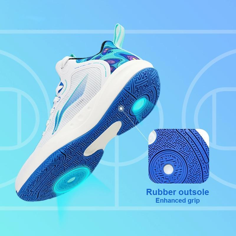 LiNing Pioneer Primary 3.0 Comfortable Non-Slip Wear-Resistant Rebound Low-Top Basketball Shoes Kids sneaker White Blue YKBT028-3