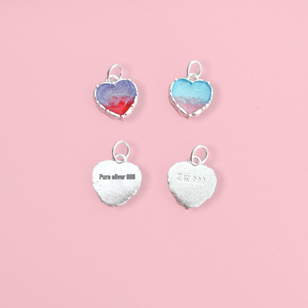 Gradient Resin Heart Charm in Sterling Silver for DIY Bracelets, Necklaces & Jewelry Weaving