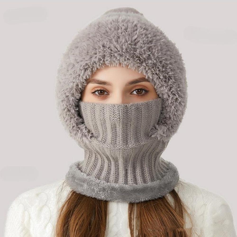 

Knitted Beanie Scarf Anti-Wrinkle Winter Warm Hat 3-In-1 Hat Set Comfortable Fleece Lined Hat For Hiking Hunting Outdoor сірий