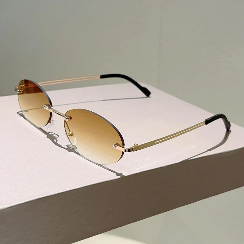 Rimless Oval Sunglasses Men Fashion Gradient Shades Women Eyeglasses New Trendy Vintage Design Casual Glasses UV400 Eyewear