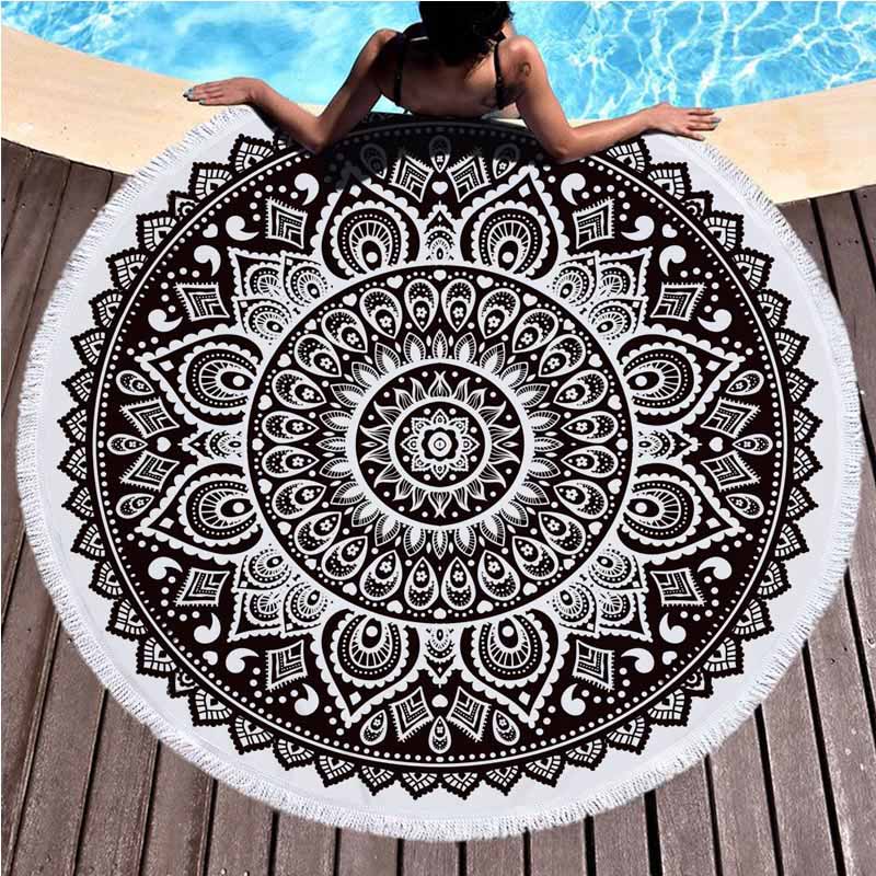 Mandala Rundes Strandtuch Mikrofaser Wasseraufnahme Sport Meer Strand Yoga Matte Mit Quasten Drucken Großes Handtuch Liegehandtücher 150cm