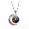 1Pc Tai Chi Star Moon Necklace, Retro Punk Carved Skull Alloy Chain Sweater Accessory