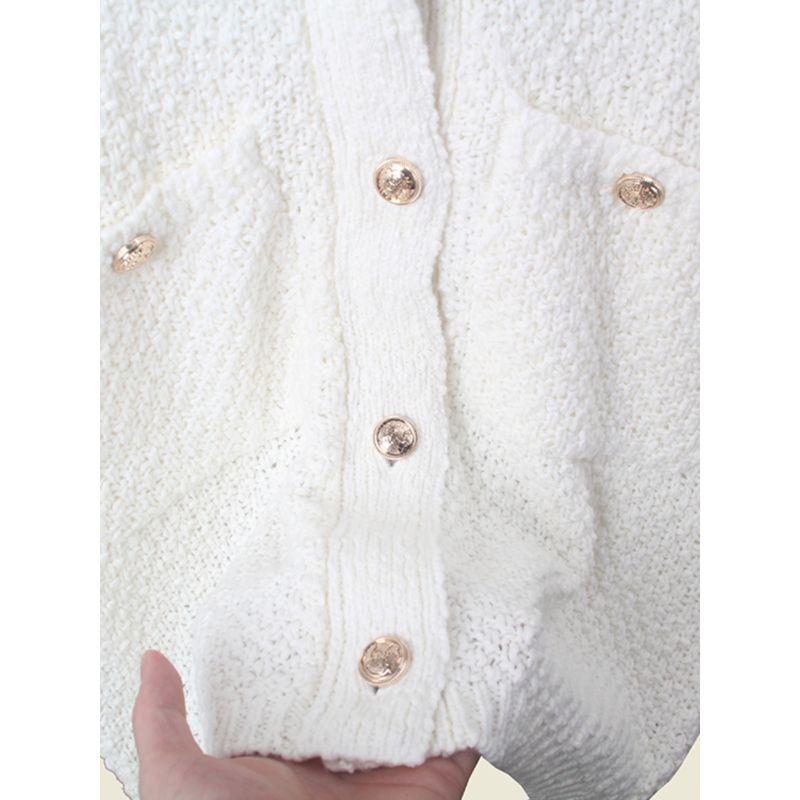 P's Accessible Luxury Classic Style Half Sleeve Cardigan Elegant Pull round Neck Metal Buttons Export Knitting Tops