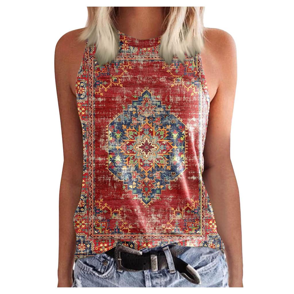 Women's Top Colorful Print Block Top Stylish Tank