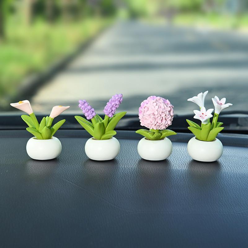 Resin Craft Miniature Flower Pot Decor For Office Desk And Car Ornament