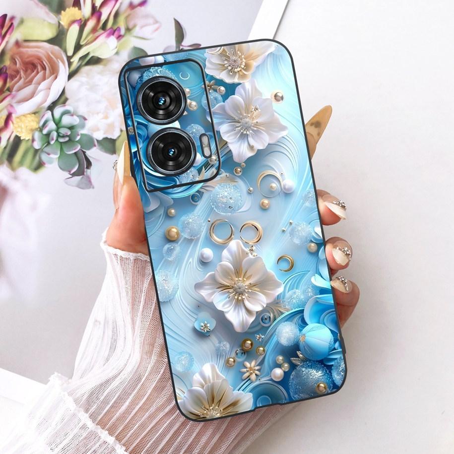Hülle Für Motorola Edge 50 Fusion Cover XT2429-1 Beliebte Blume Weiche Schwarze Silikon Handyhüllen Für Motorola G96 5G MotoG96 Funda