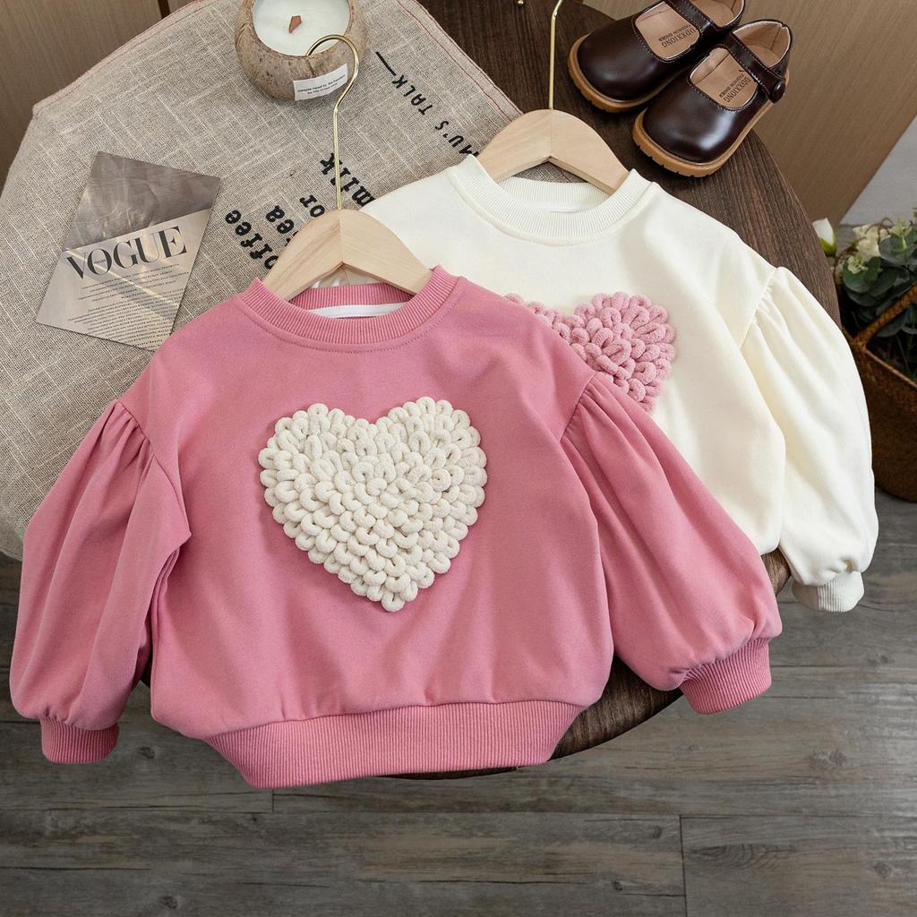 Girls' 2025 Autumn Heart Design Loose Pullover Top