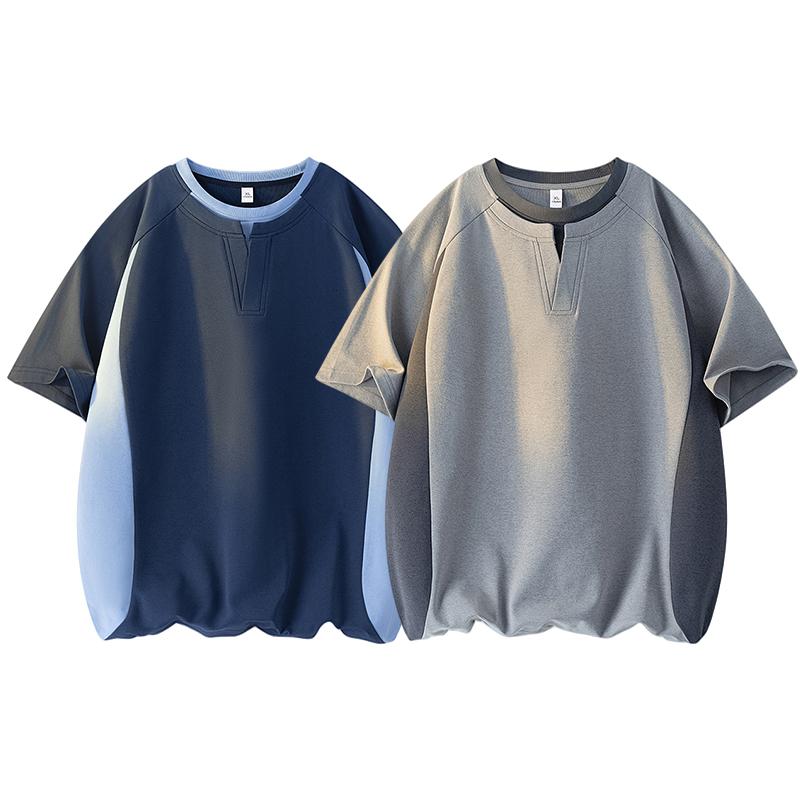 Ice Silk Breathable Three-quarter Sleeve T-shirt Men's Summer Loose Casual Contrast Color Round Neck Sports Top