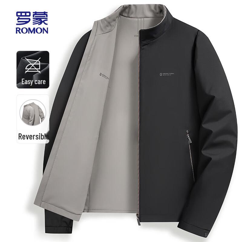 ROMON Men's Reversible Stand Collar Business Casual Jacket