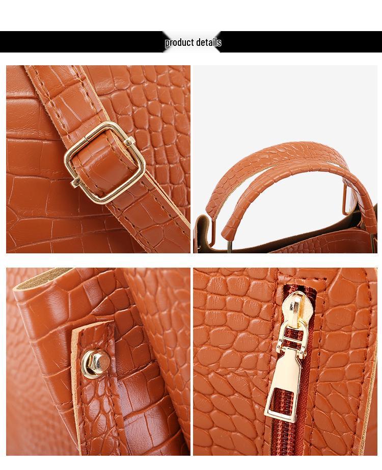 Women's 2023 European & American Crocodile Pattern Four-Piece Mother-Child Bag Set - Shoulder, Handheld, Crossbody & Bucket Styles