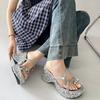 Summer Platform Thick Bottom Women Slippers Elegant Crystal Narrow Band Shoes Ladies Concise Wedges Heel Slides