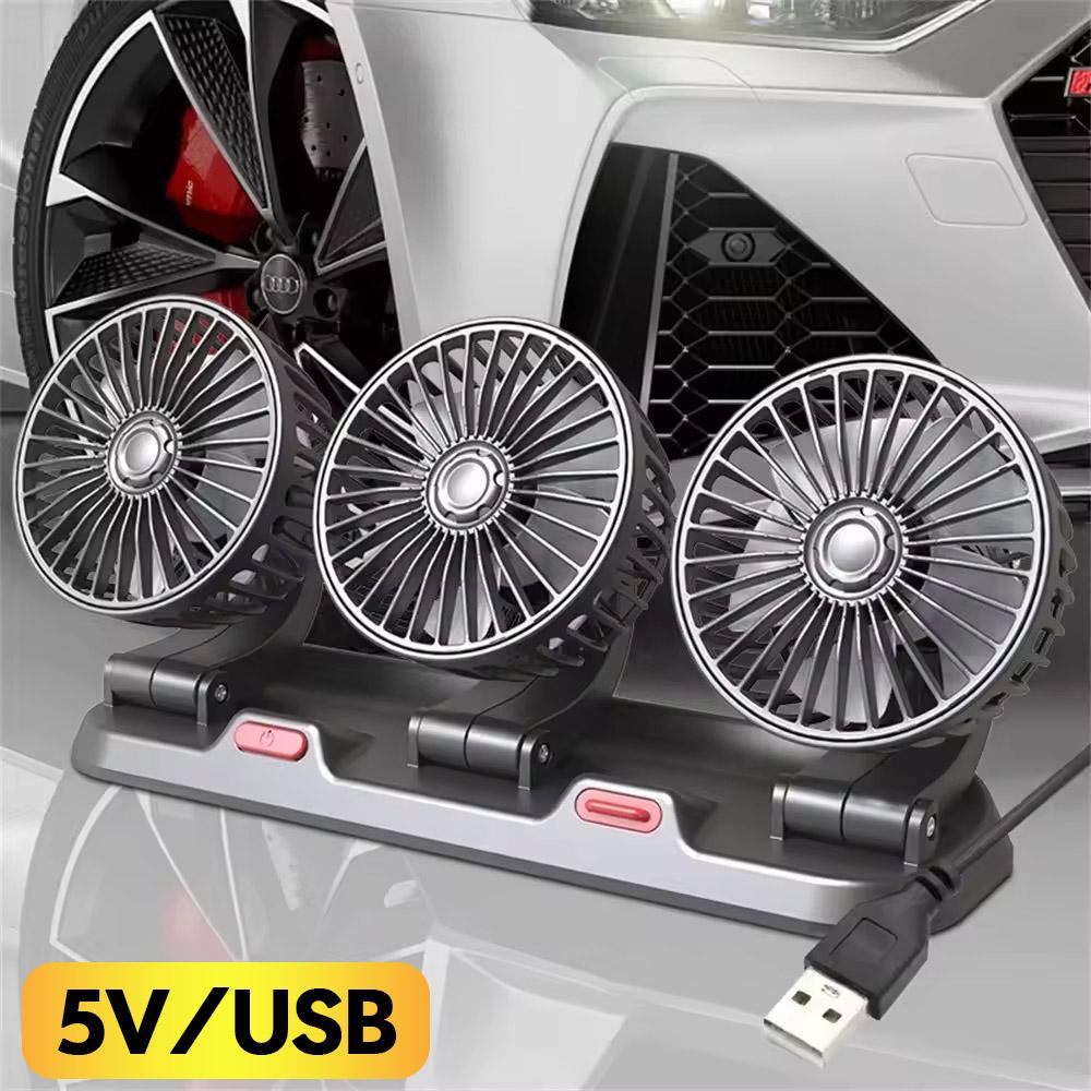 

Car Fan 360° Adjustable 3 Head Air Fan Automotive Electrical Appliances 2 Speed for Home Desk Office Auto Summer Car Accessories