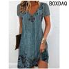 Abito Estivo Manica Corta Scollo a V Festa in Spiaggia Floreale Colorato 3D Casual A-line Taglia Grande 3XL Donna Abito da Esterno Vestito da Sole