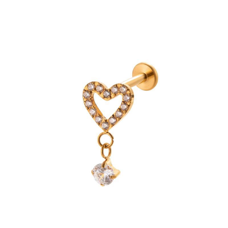 Henson G23 Titanium Zircon Inlay Internally Threaded Bee Flower Heart Pendant Cartilage Ear Jewelry