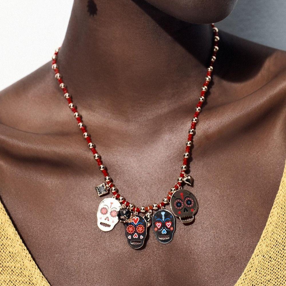 Personality Metal Skull Pendant Necklace Jewelry Set Vintage Earring Collarbone Chain  Halloween