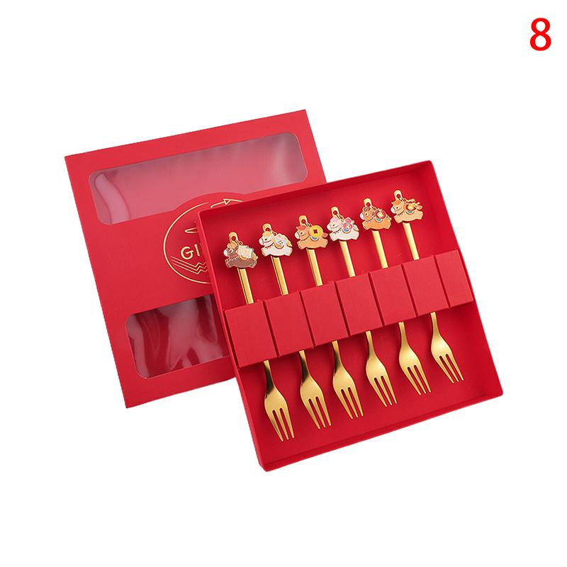 Year Of The Horse Chopsticks Spoons Set Gold Chinese  Year Stainless Steel Spoon Dessert Forks Decoration For Tableware