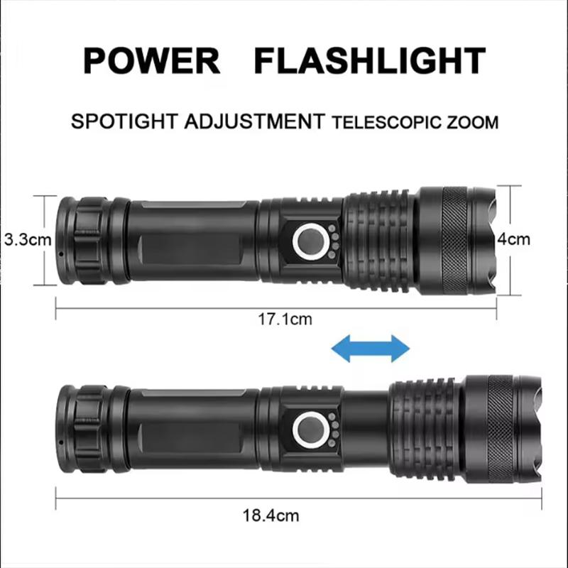 Professional Rechargeable LED Tactical Flashlight – Aluminum Alloy High Power Telescopic Zoom for Outdoor Camping and Fishing