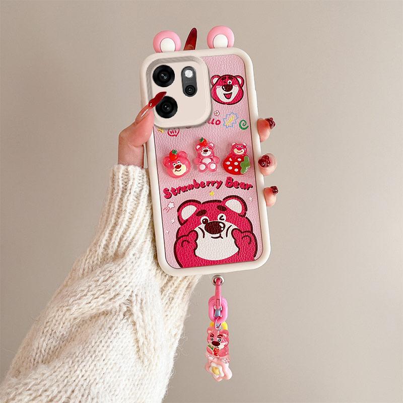 KEYSION Cute Ear 3D Cartoon Case for OPPO Reno14 F 5G with Bracelet Soft Silicone Shockproof Phone Cover for OPPO Reno 14F 5G