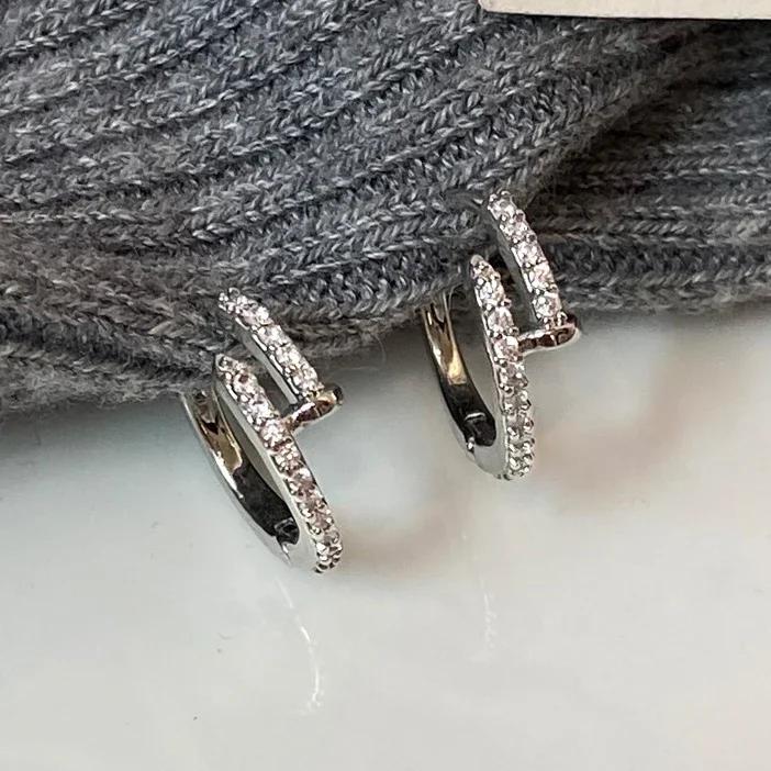 Real Sterling Silver 18K Gold Zircon Geometric Hoop Earrings for Women Minimalist Trendy Fine Light Luxury Accessory
