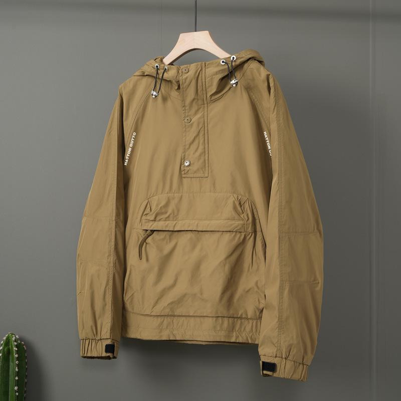 Men's American Style Waterproof Hooded Jacket - Trendy, Casual, Loose-Fit for Spring and Autumn 2024