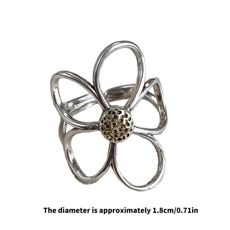 Opening Finger Rings Adjustable Finger Rings Hollow Flower Open Rings Finger Jewelry Copper Texture for Fashion Lover