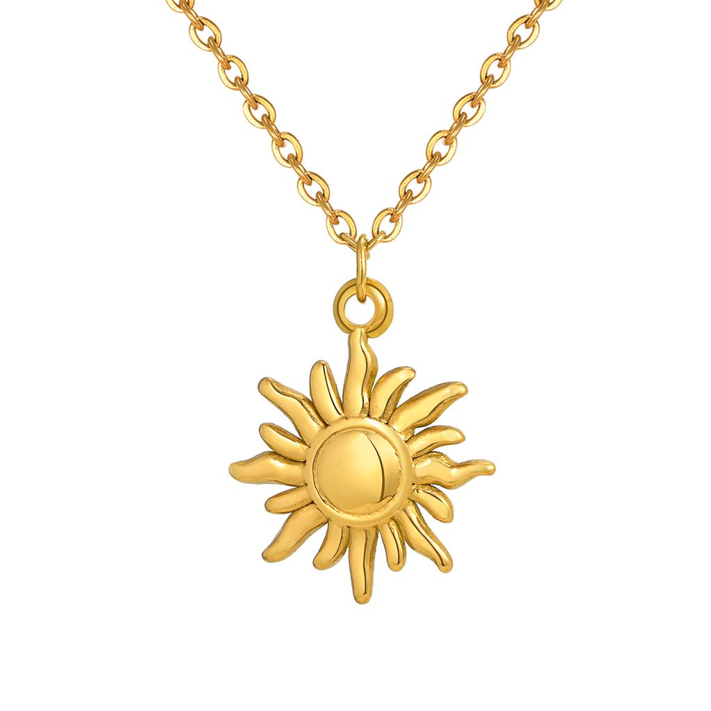 Jewelry, Wind Clavicle Chain Vintage Niche Plated 18K Gold Premium Sun Pendant Titanium Steel Necklace Women