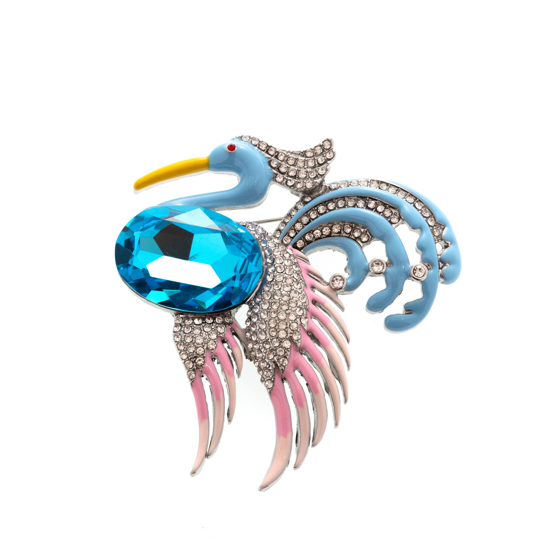 Original Design Micro-Set Diamond Blue Crystal Painted Phoenix Brooch, Custom Corsage For Clothing Accessories
