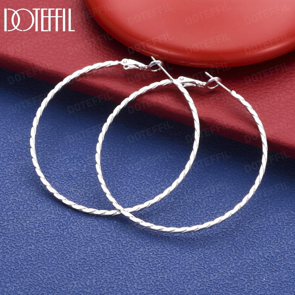 Серьги-кольца из стерлингового серебра 925 пробы, художественные, витые. Модные украшения. Вечерние украшения. 50mm