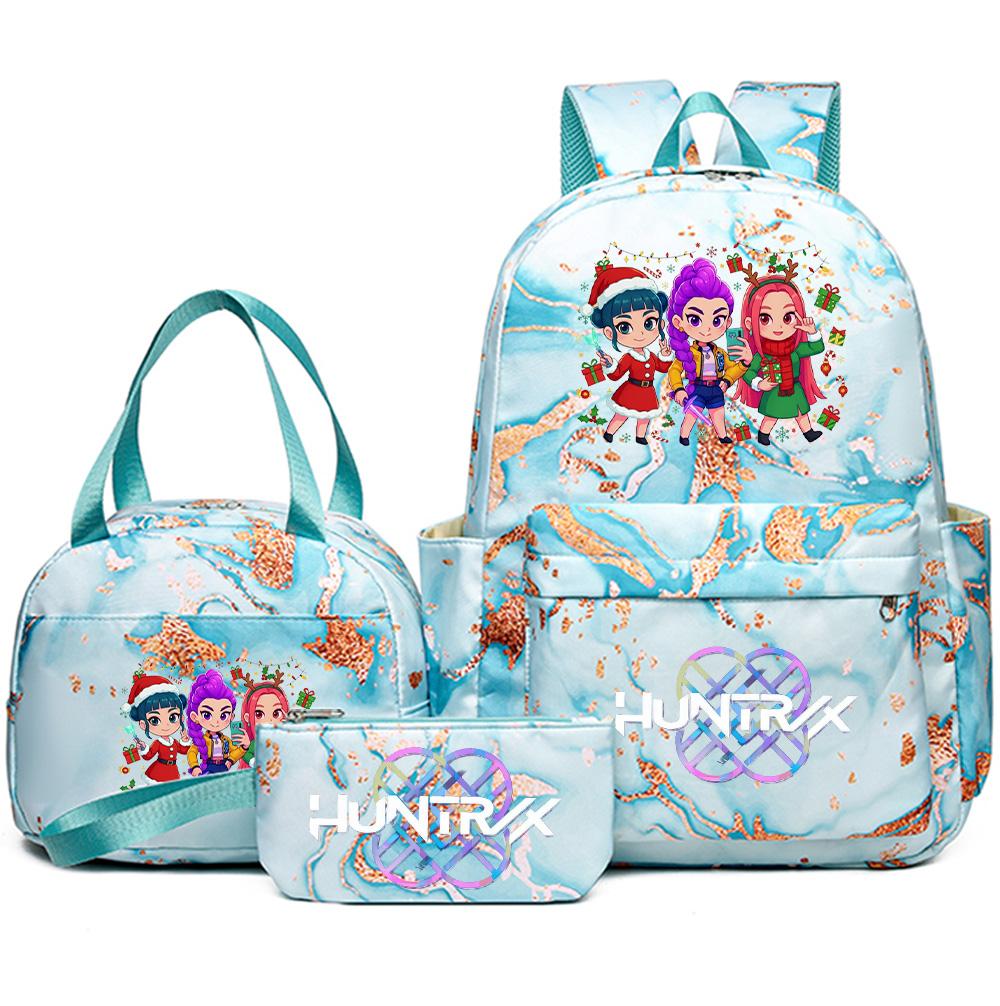 3Pcs/set Christmas Kpop Printed Backpack with Handbag Pencil Case for Teenager Student Girl Boy Bookbag Schoolbag Large Capacity Travel Bag Kid Gift