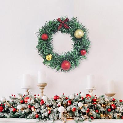 Durable Christmas Garland Festive Mini Christmas Wreath with Glitter Balls Bow Small Artificial Greenery Pine for Holiday