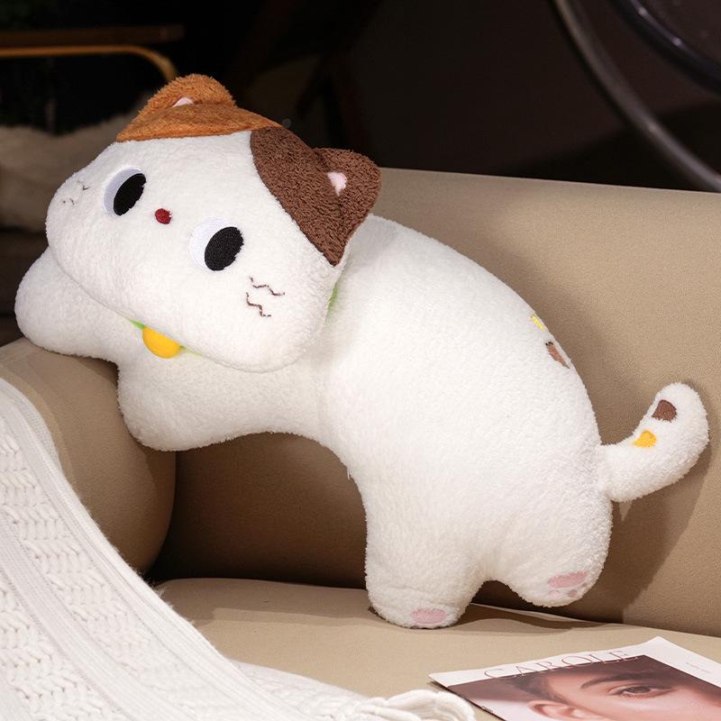 Japanese Three-Color Cat Plush Hugging Pillow for Girls' Bed - Cute Curved Sleep Doll