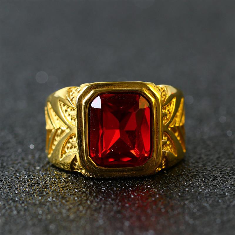 New Fashion Square Red Cubic Zirconia Ring for Women Men Vintage Luxury Gold Color Rings Bride Wedding Party Jewelry Gifts