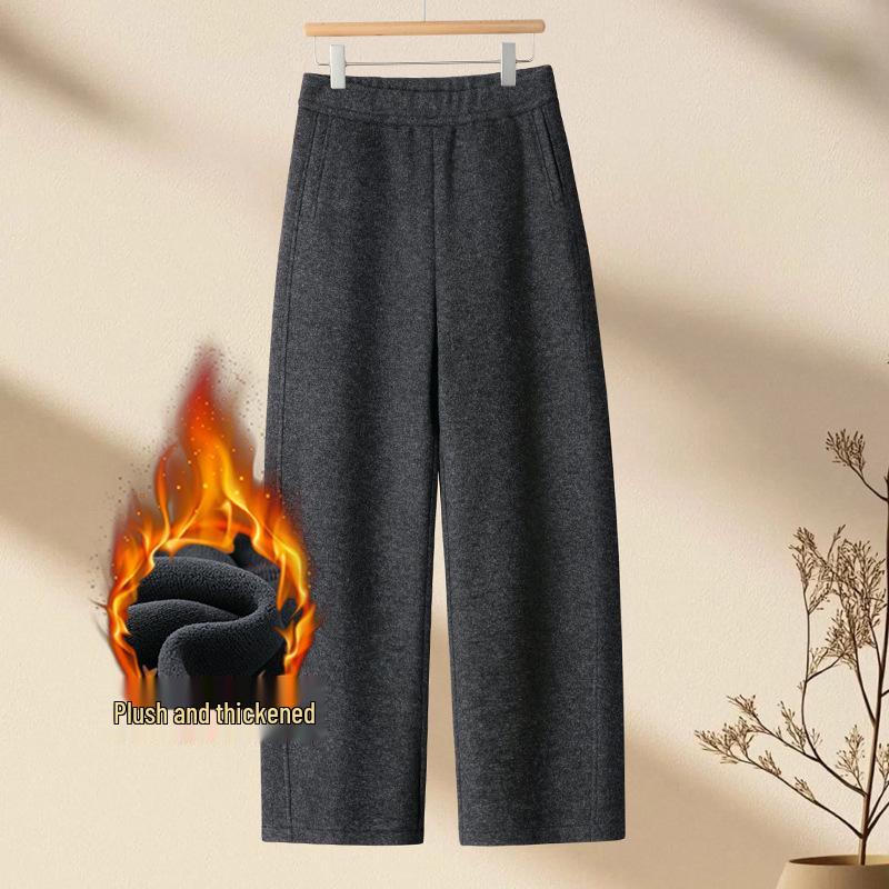 Women s Winter 2025 Velvet Wool Wide-Leg High Waist Slimming Pants Medium черный серый