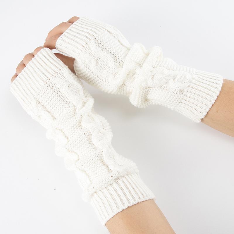 Fashion Autumn Winter Adult Children Bowknot Ball Socks Thick Fried Dough Twists Pattern Open Finger Knitted Wool Warm Arm Cover