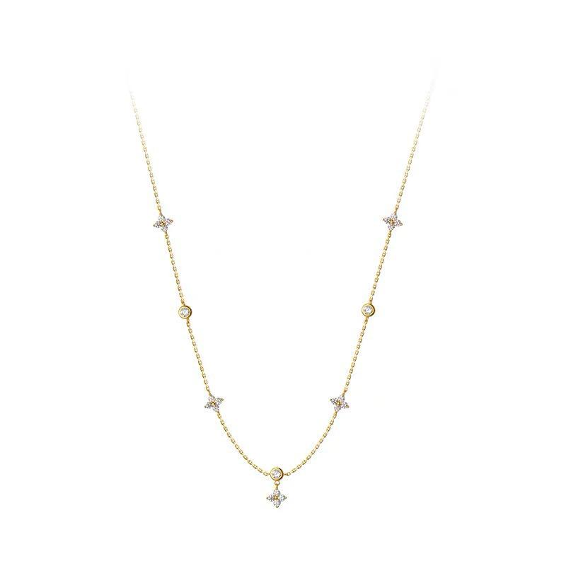 18K Gold Plated Four-Leaf Clover Star Necklace with Zircon and Sterling Silver for Elegant Women