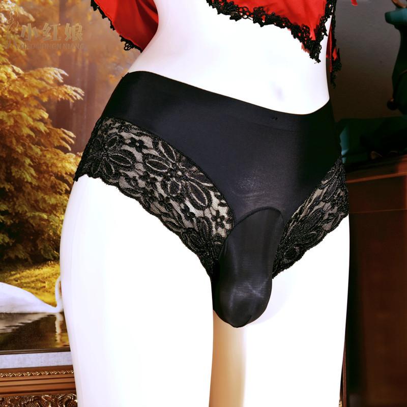 Calcinhas Masculinas Renda Seda Gelada Roupa Íntima Levanta Bumbum Fio Dental Cintura Baixa Cueca Transparente Bolsa Sissy Bainha Calcinha T-Back