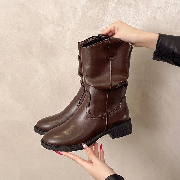 Brown Martin Boots Women's 2025 New Autumn Merard Wasteland Wind Western Boots Medium Tube Knight Pile Short Boots