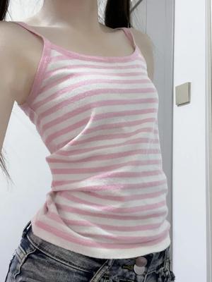 Summer Pink Kawaii Crop Tops Streetwear Women New Clothing Casual Sexy Y2k Tanks Fashion Striped Sweet Vest Slim Fit Sleeveless Camis