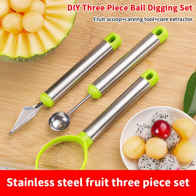 1Pcs Green 3 In 1 Fruit Cutter Scoop Carving Knife Fruit Dig Pulp Separator Fruit Platter Kitchen Gadgets Acces
