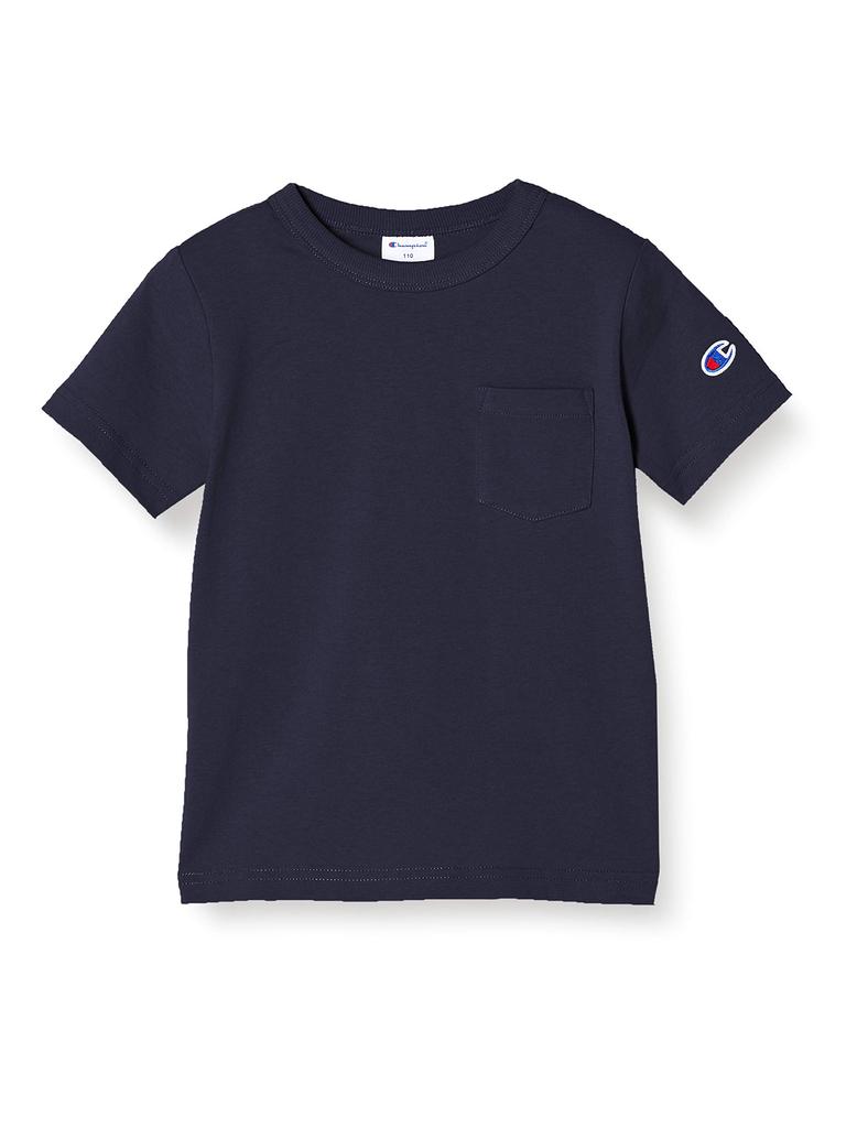 Champion Short Sleeve Crew Neck Binder Short Sleeve Pocket Size 140 Kids' T-Shirt, 100% Cotton, Neck, T-Shirt, Basic, Navy, (CK-T303)